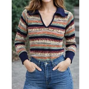 Vintage 80s John Wanamaker Striped Collared Knit Sweater Multicolor Acrylic Sm